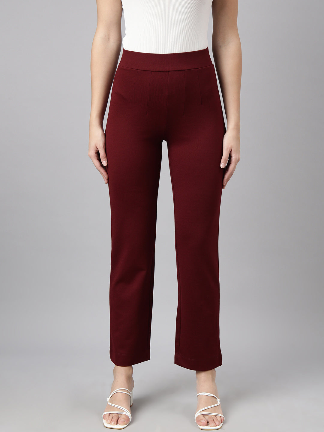 Women's Maroon Comfort Cotton Straight Fit Regular Trouser