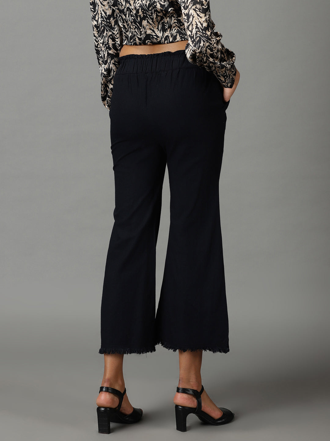 Women's Black Denim Cropped Straight Fit Culottes