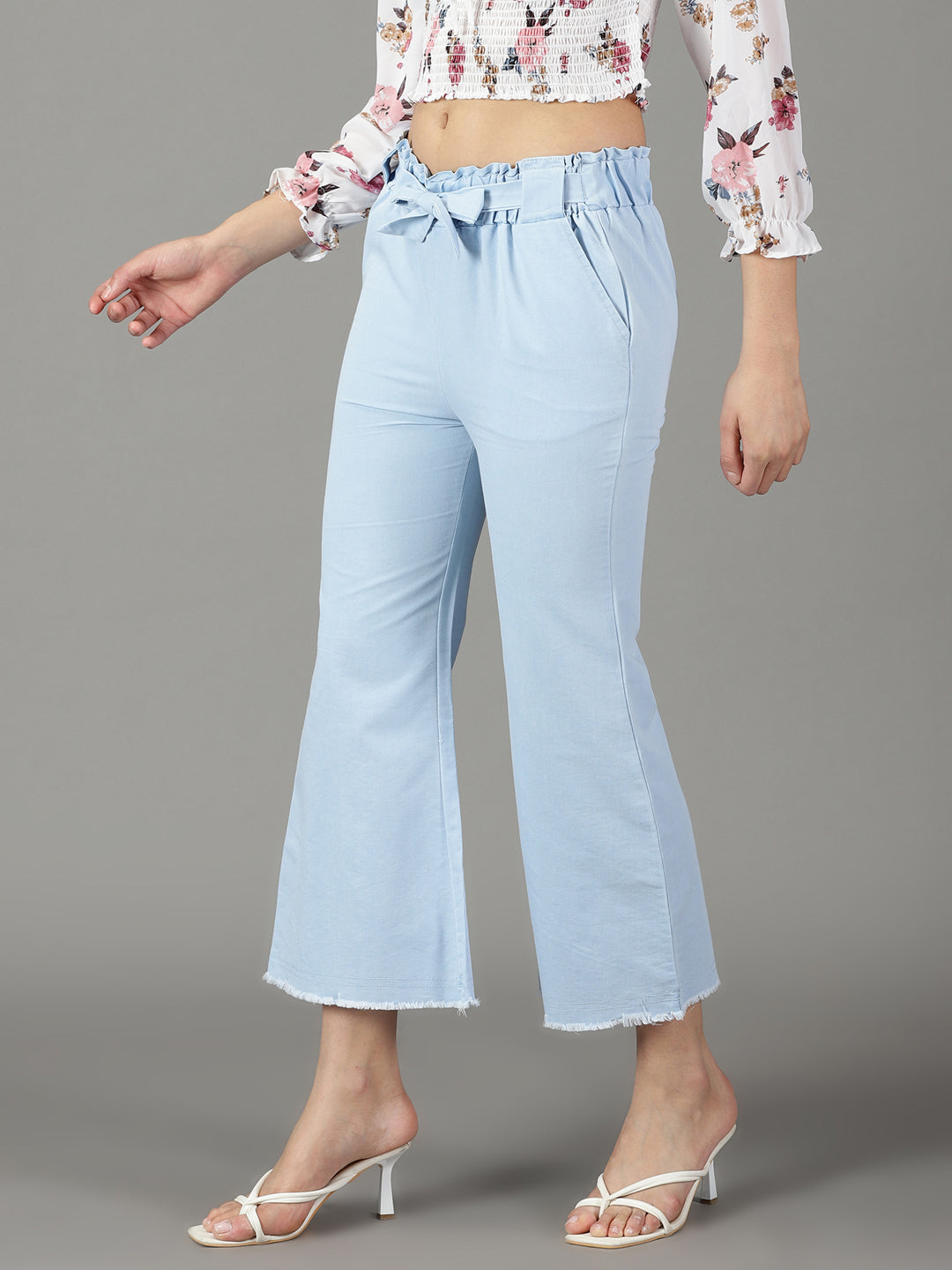 Women's Blue Relaxed Straight Fit High-Rise Trousers