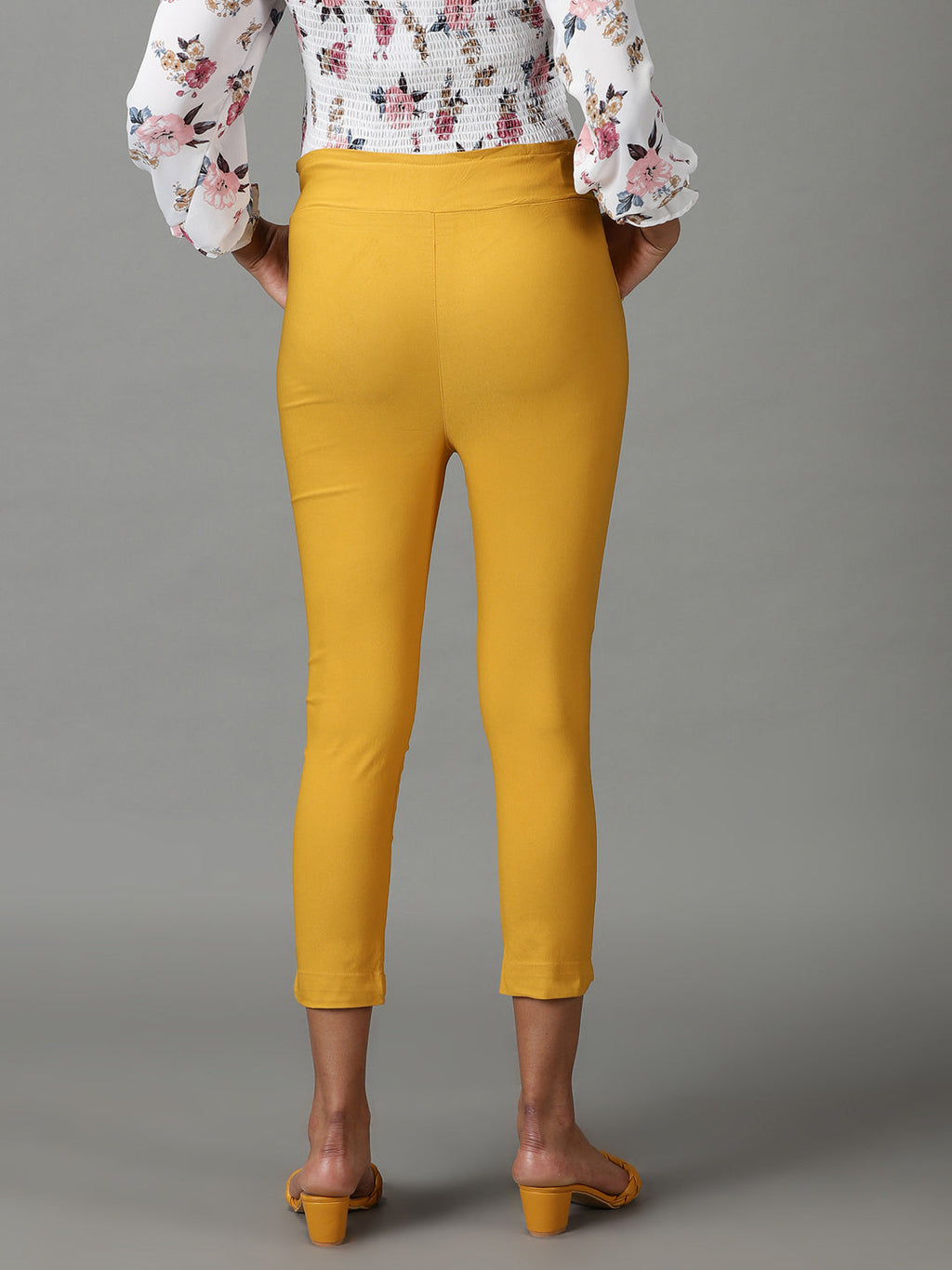 Women's Mustard Relaxed Slim Fit High-Rise Trousers