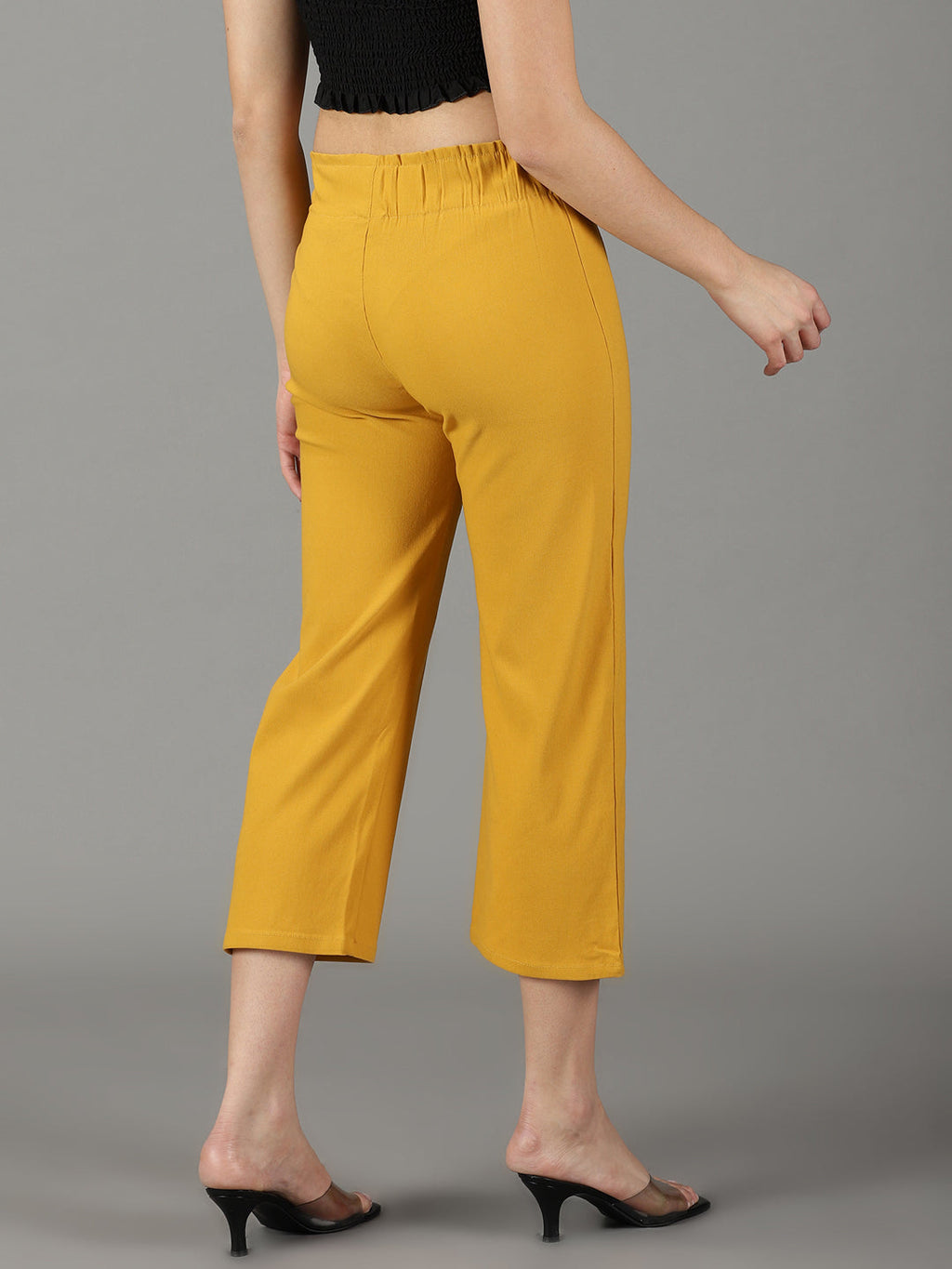 Women's Mustard Cotton Relaxed Straight Fit High-Rise Trousers