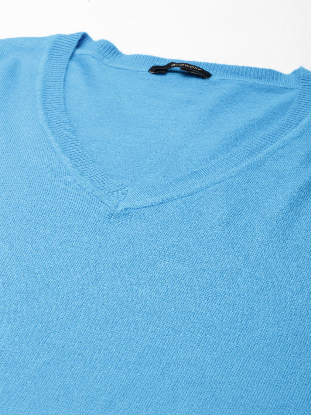 Women's Blue V-Neck Fitted Ribbed Acrylic Top
