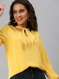 Women's Mustard Tie-Up Neck Top