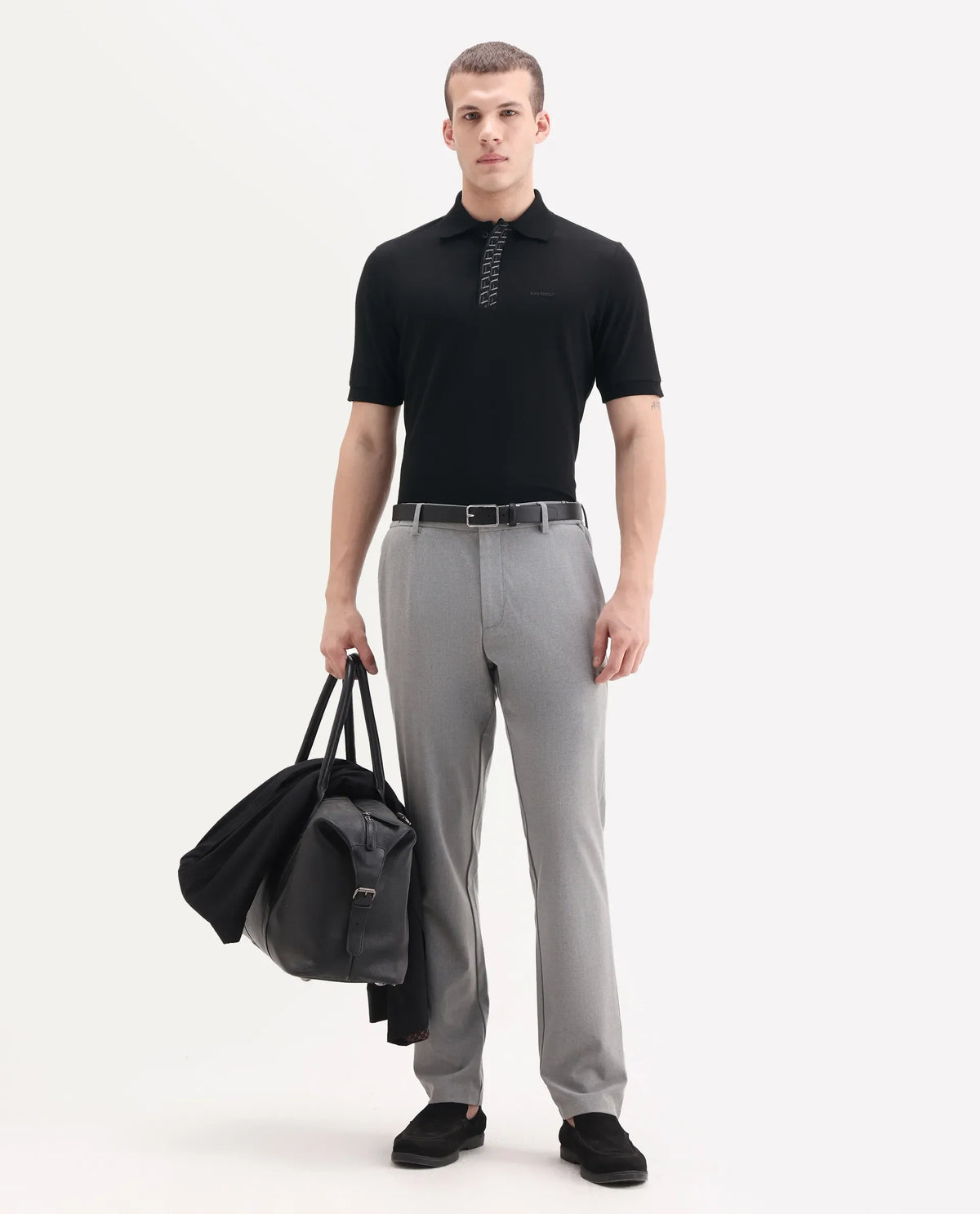 Rare Rabbit Men's Arko Black Cotton Plain Regular Fit Half Sleeve Polo