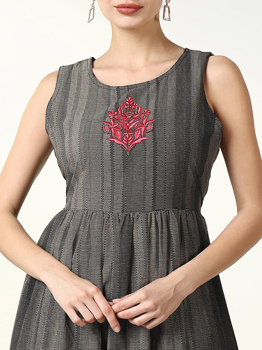 Women's Black Abstract A Line Kurta with Overcoat
