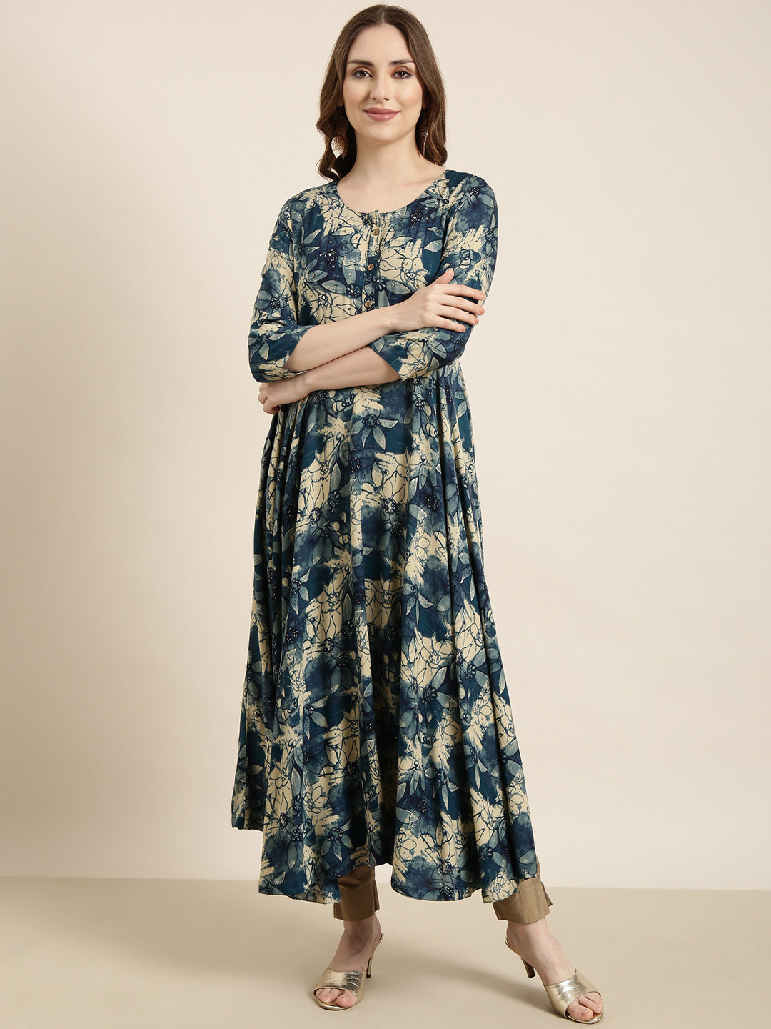 Women's Anarkali Blue Floral Kurta
