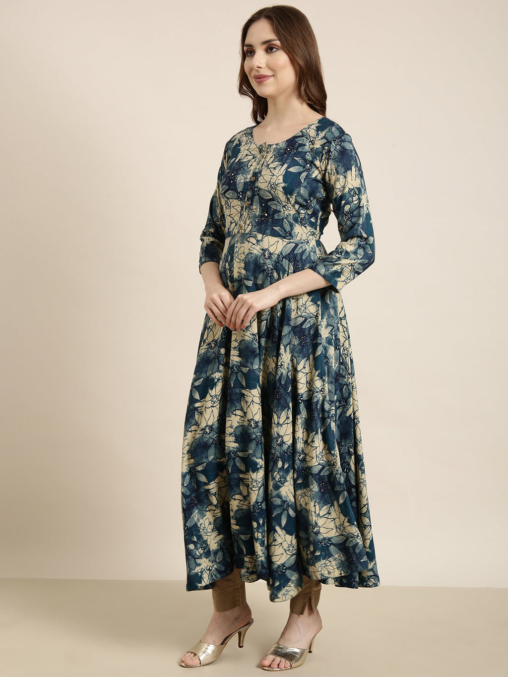 Women's Anarkali Blue Floral Kurta