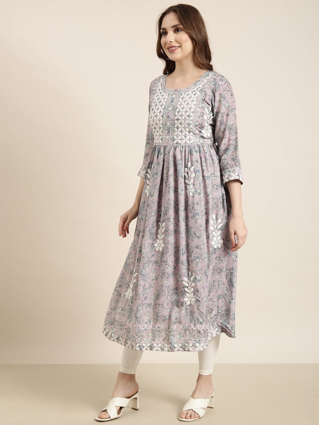 Women's Anarkali Lavender Floral Kurta