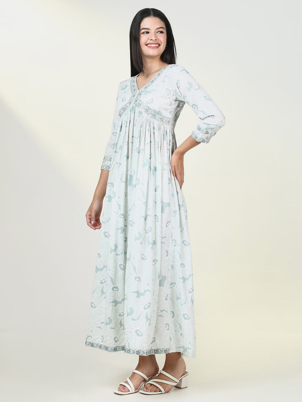 Women's Floral Sea Green Anarkali Kurta