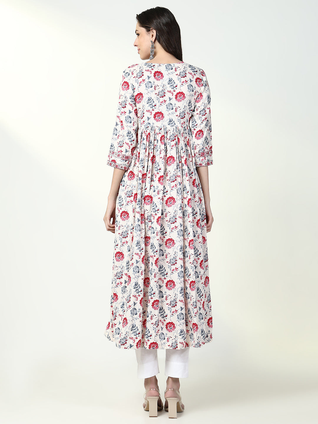 Women's White Floral Anarkali Kurta