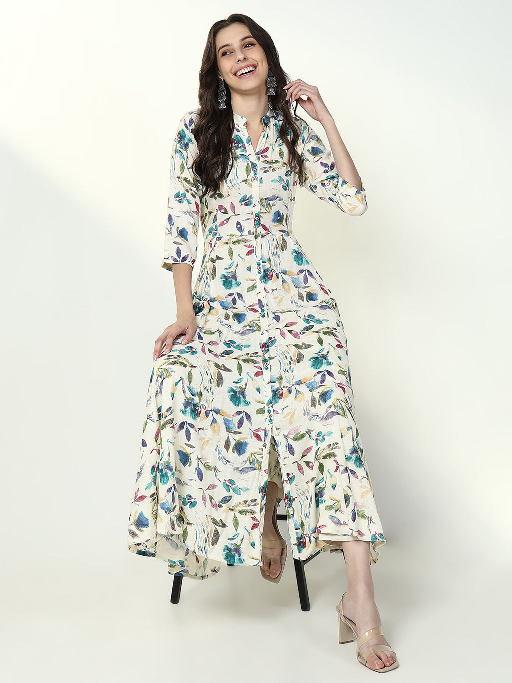 Women's Off White Floral A Line Kurta