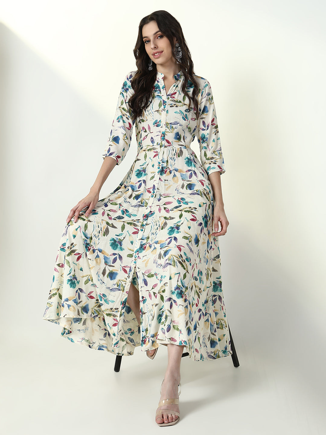 Women's Off White Floral A Line Kurta