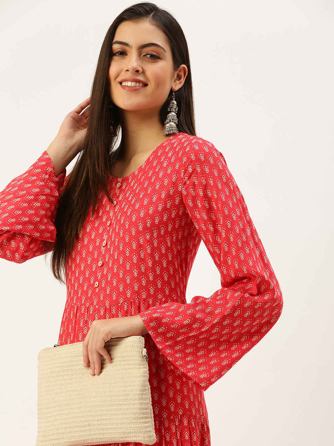 Women's Pink Ethnic Motifs Kurta