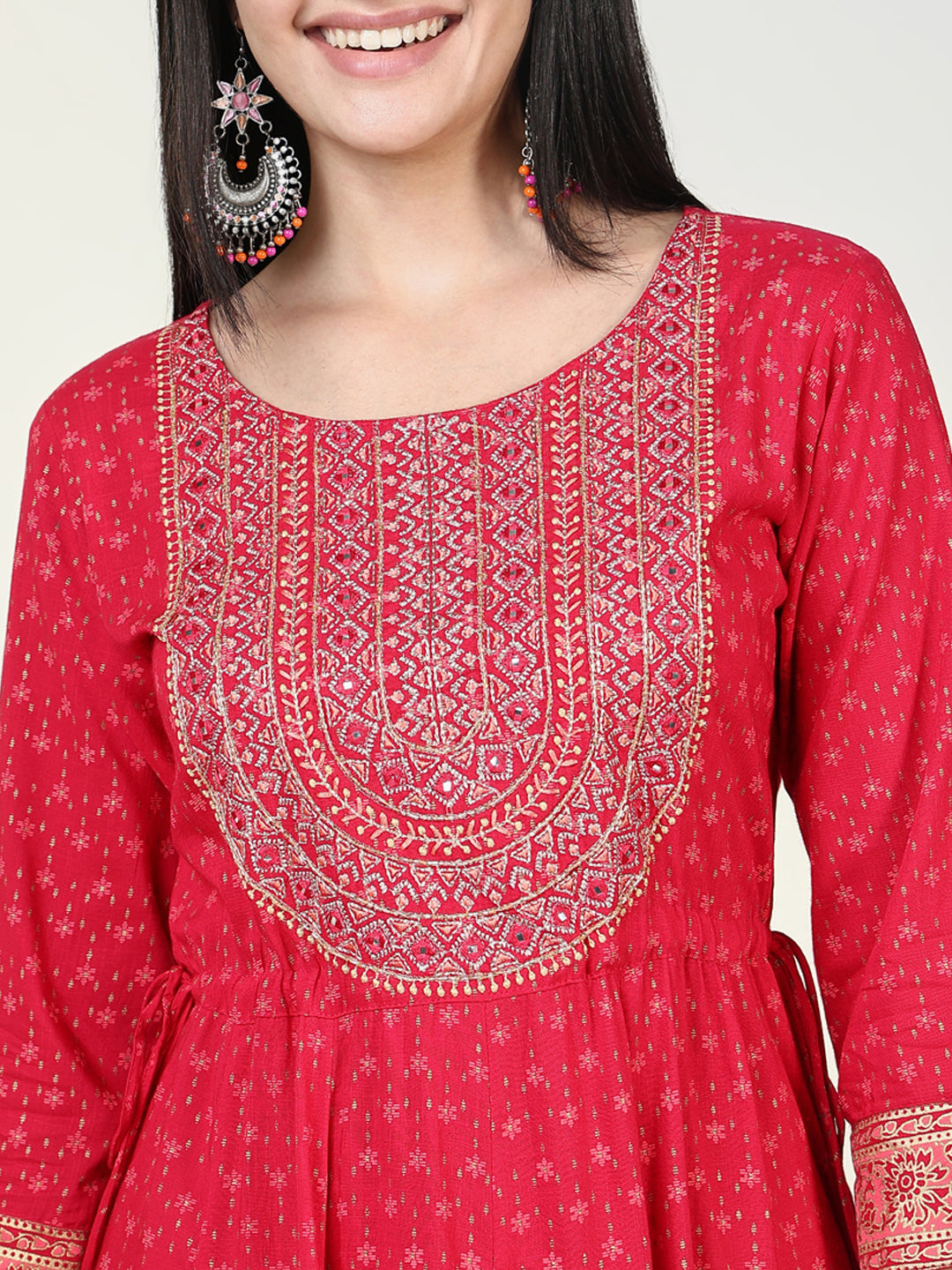 Women's Floral Pink Anarkali Kurta