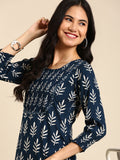 Women's Teal Tribal Printed Straight Kurta