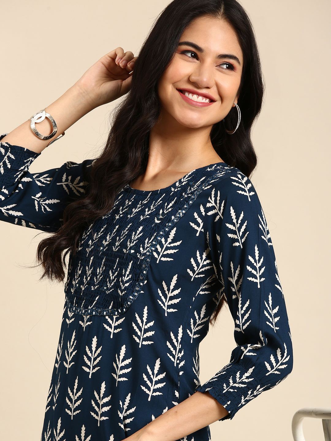Women's Teal Tribal Printed Straight Kurta