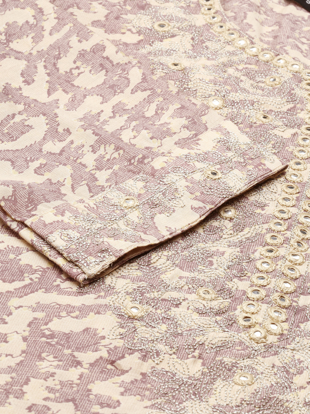 Women's Beige Printed Straight Kurta