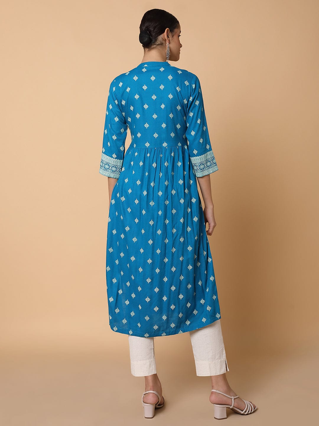 Women's A Line Blue Ethnic Motifs Kurta