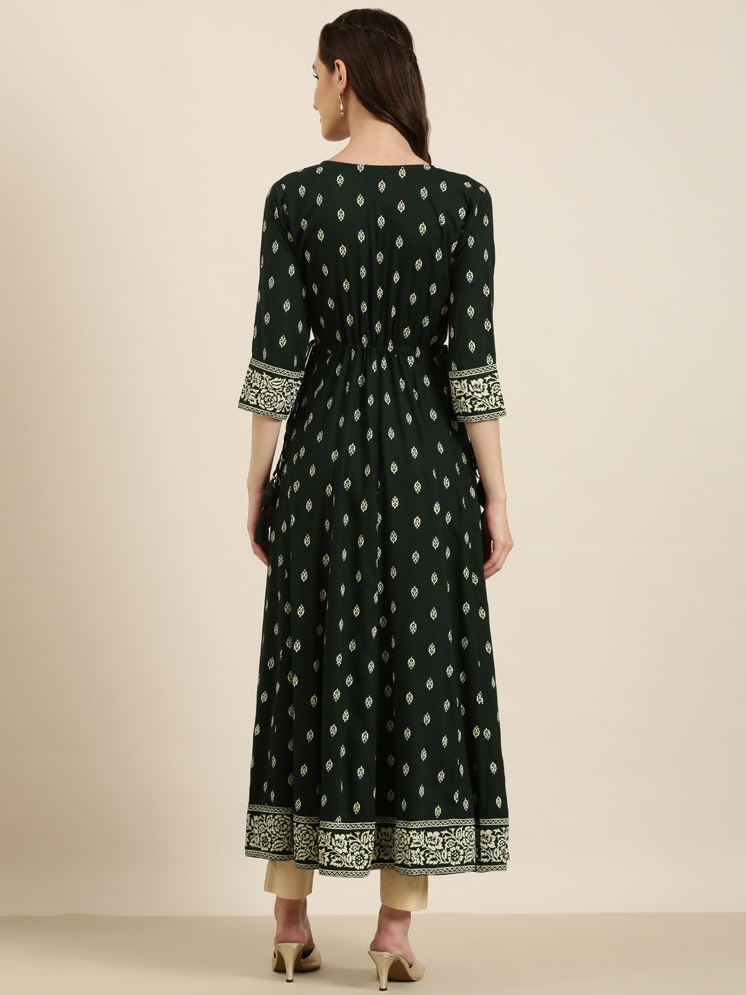 Women's Green Ethnic Motifs Printed Anarkali Kurta