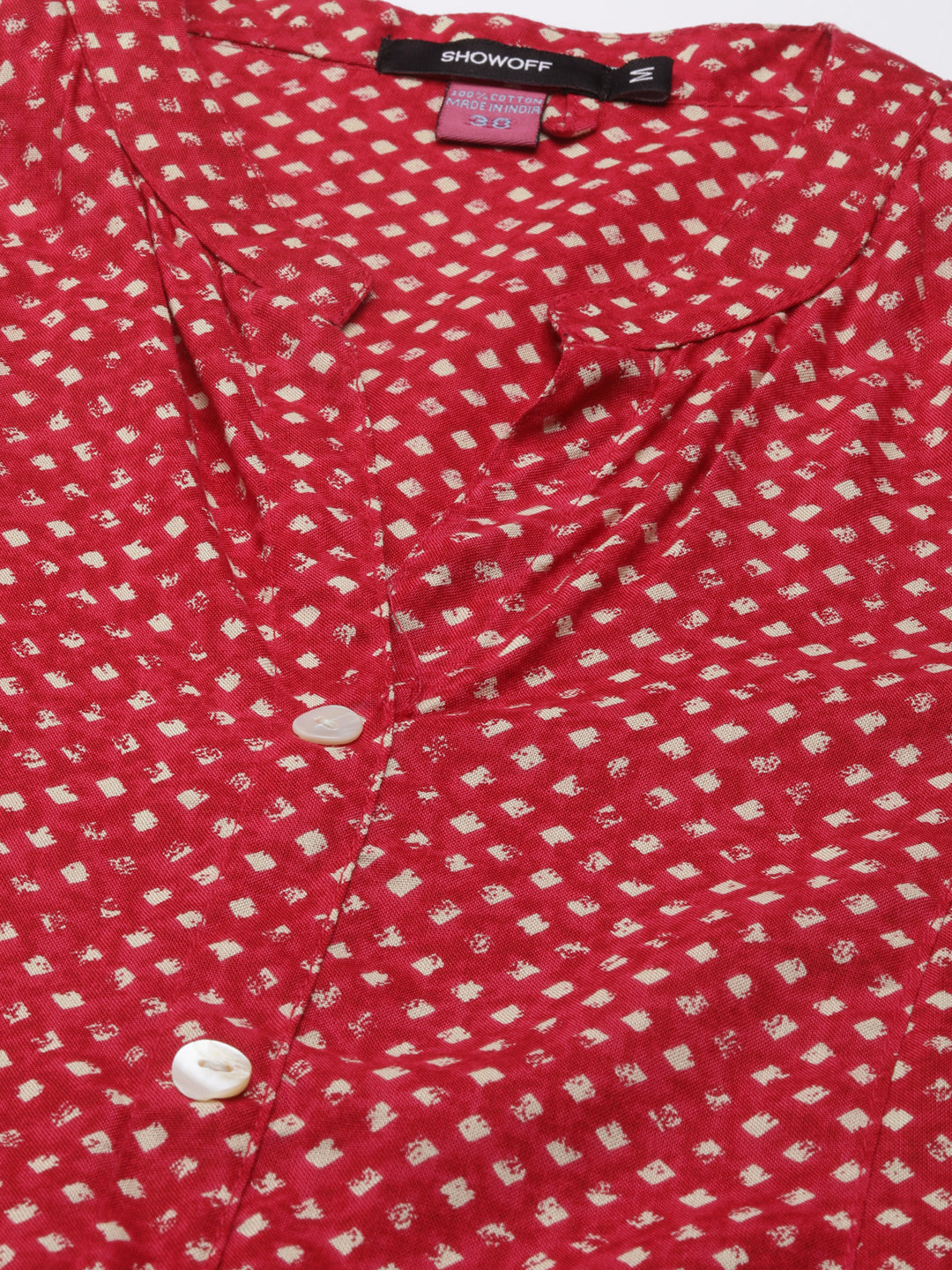 Women's Fuchsia Abstract Printed Mandarin Collar A-Line Kurta