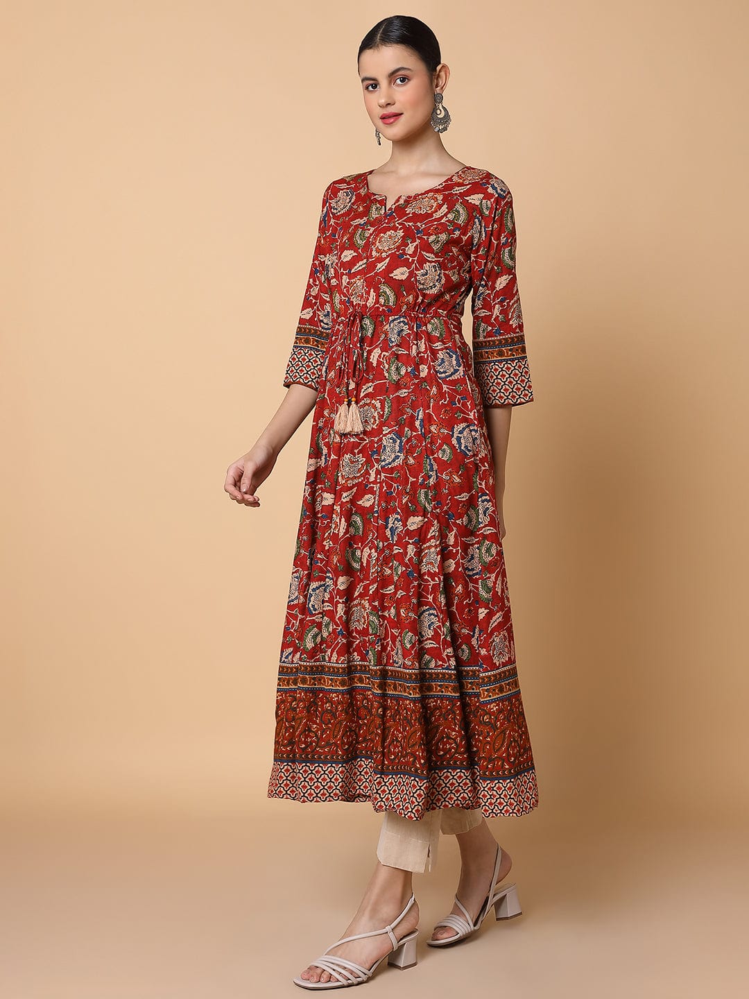 Women's Floral Maroon Anarkali Kurta