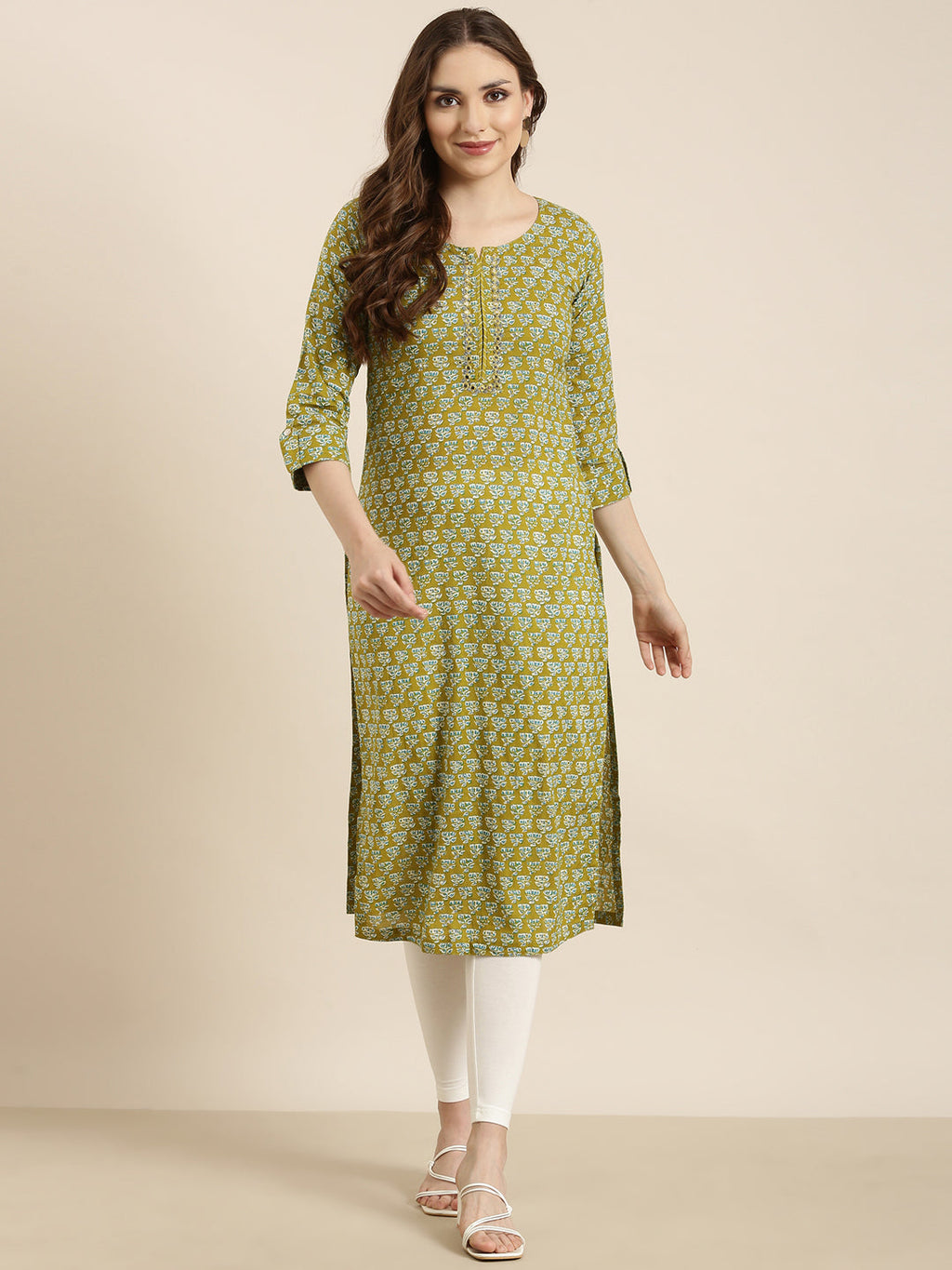 Women's Straight Green Floral Kurta