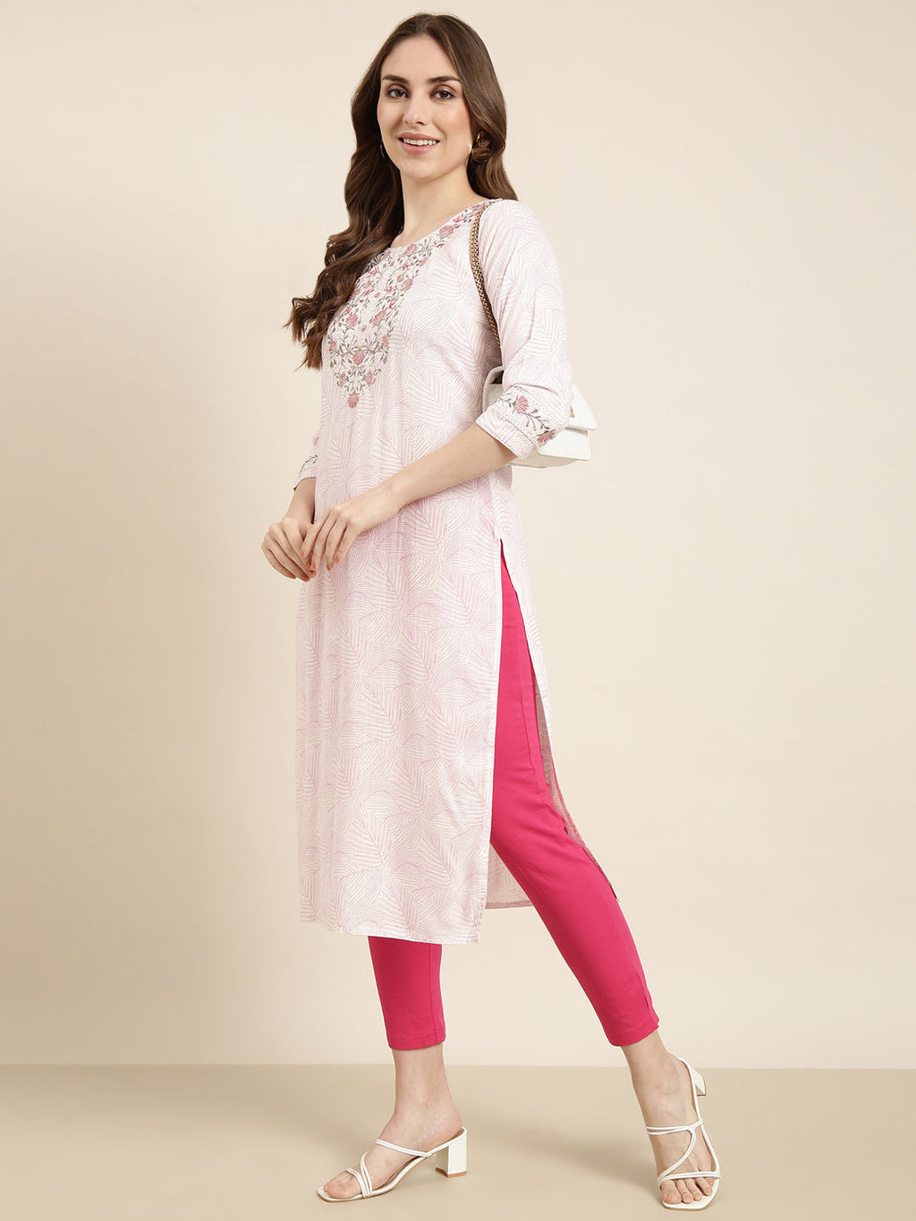 Women's Straight Pink Floral Kurta