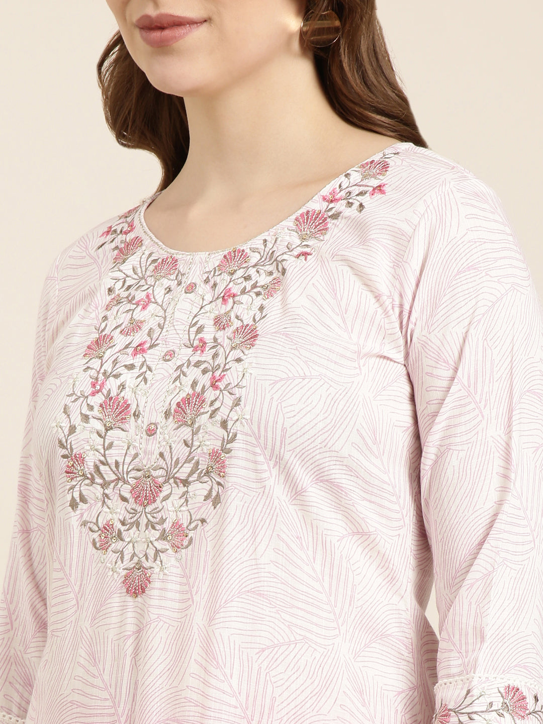 Women's Straight Pink Floral Kurta