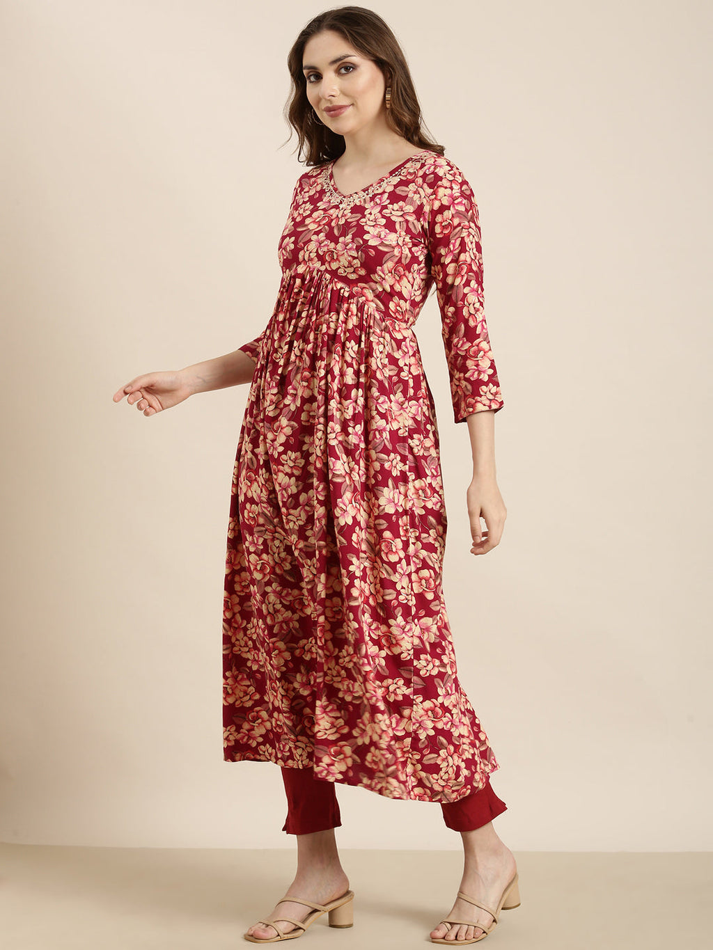 Women's Anarkali Pink Floral Kurta