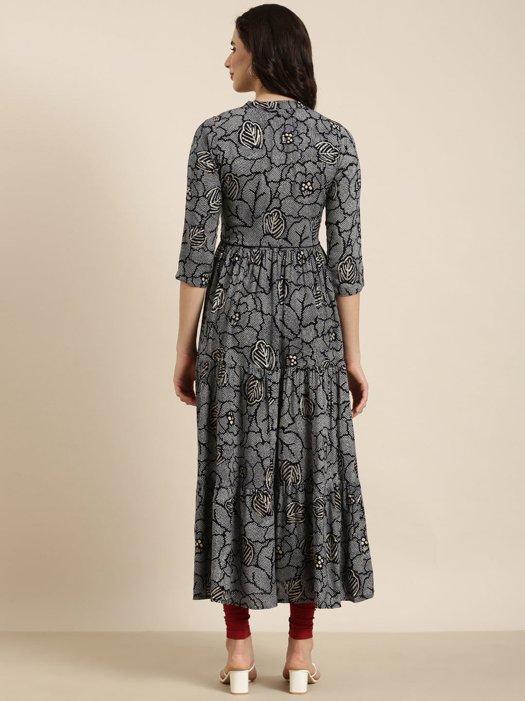Women's Anarkali Navy Blue Bandhani Kurta