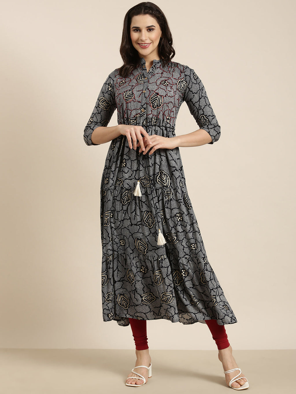 Women's Anarkali Navy Blue Bandhani Kurta