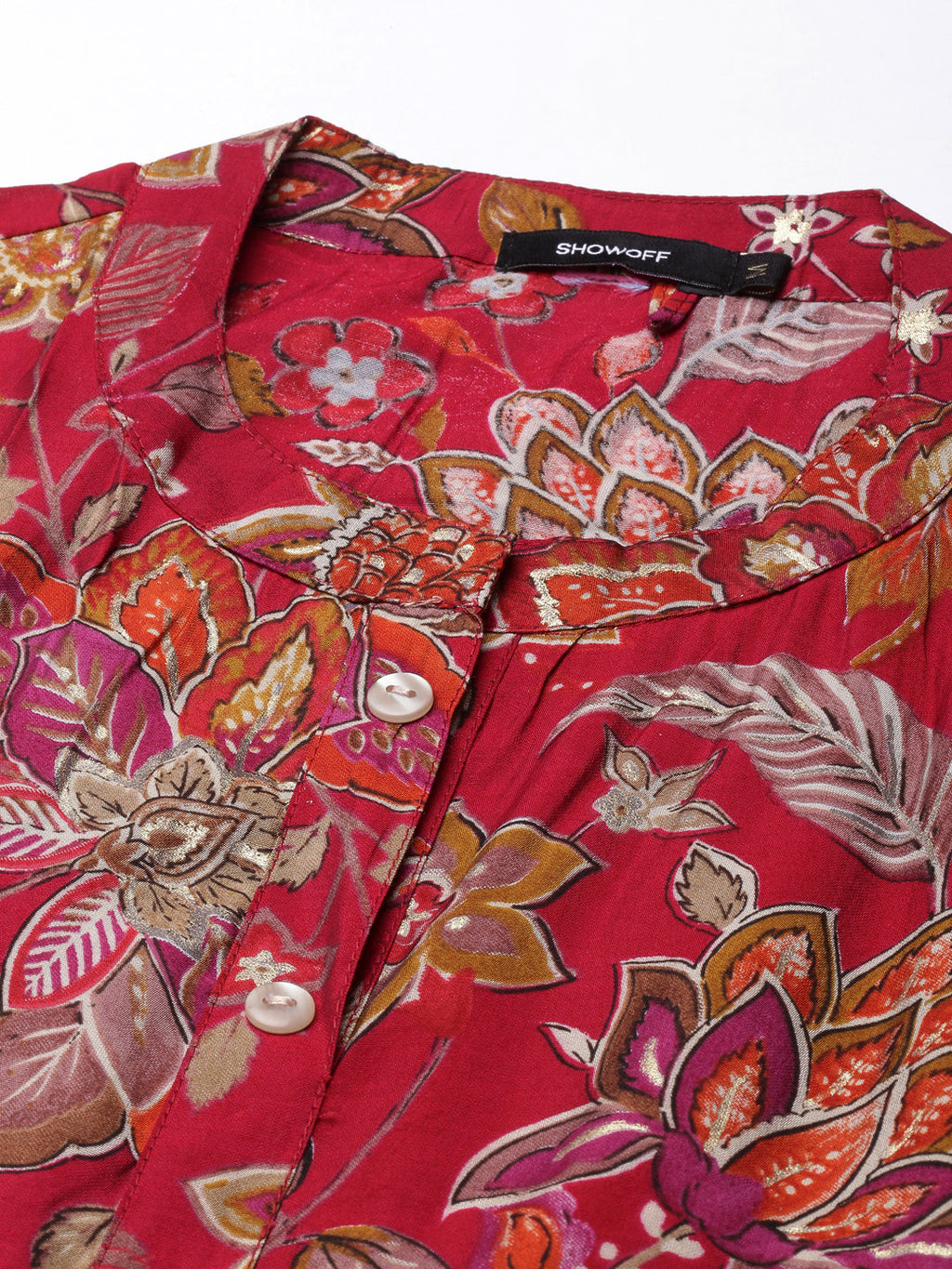 Women's A-Line Maroon Floral Kurta