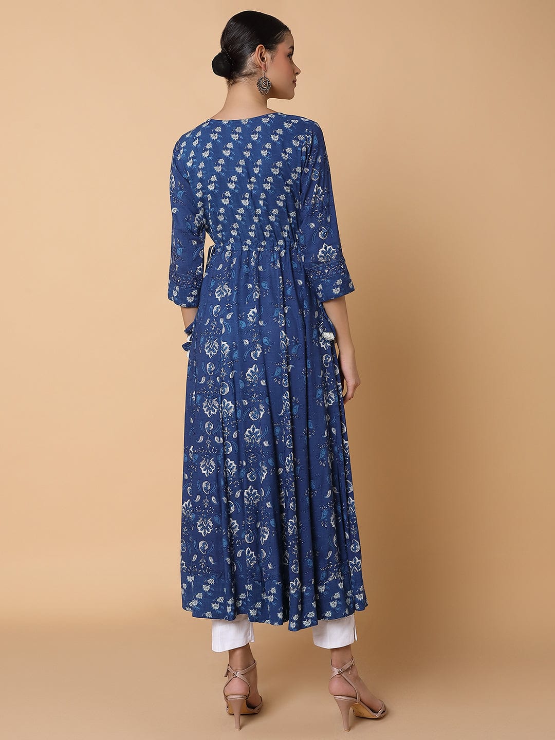 Women's Floral Sequins Blue Anarkali Kurta