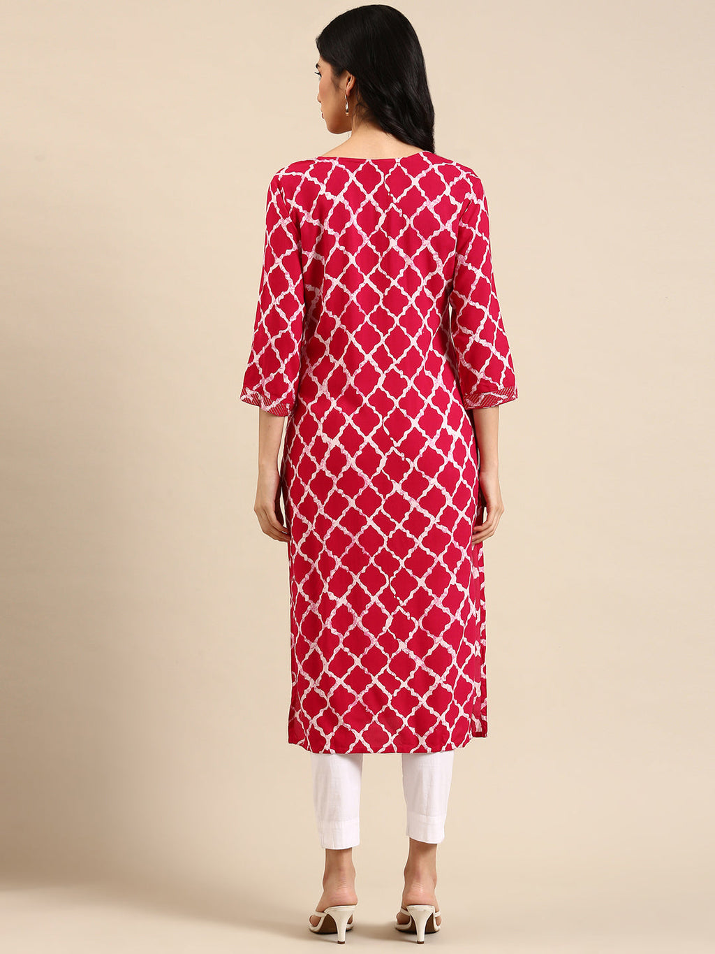 Women's Magenta Geometric Printed Straight Cut Kurta
