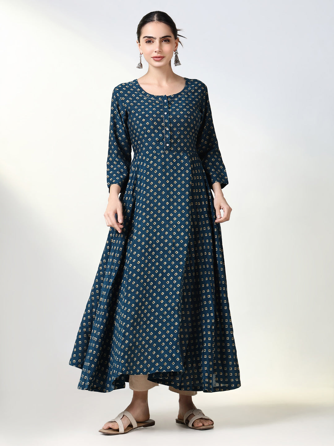 Women's Teal Bandhani Anarkali Kurta