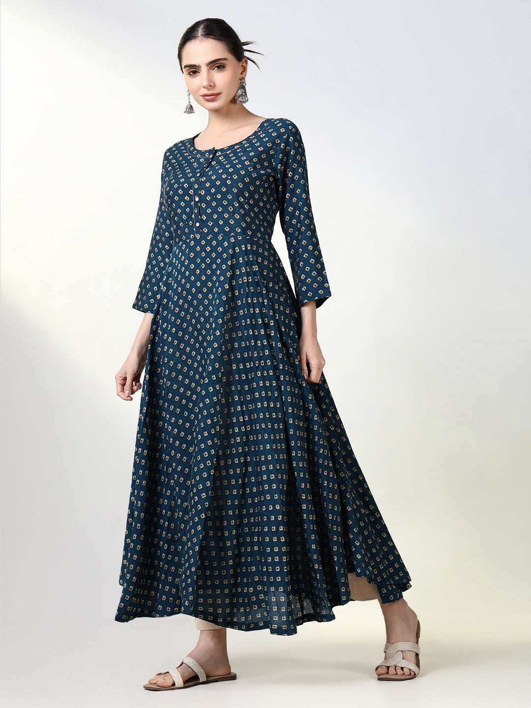 Women's Teal Bandhani Anarkali Kurta