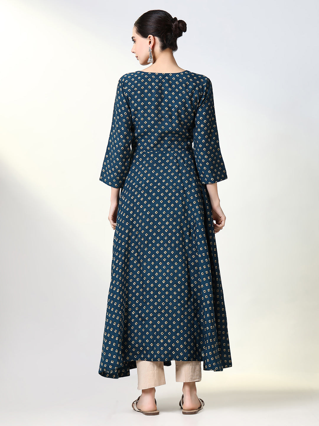 Women's Teal Bandhani Anarkali Kurta