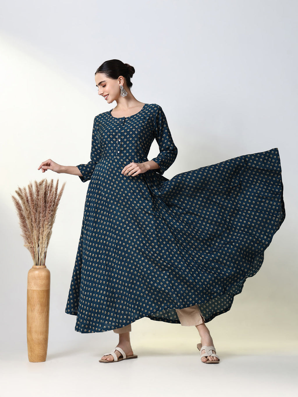 Women's Teal Bandhani Anarkali Kurta