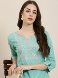 Women's Turquoise Blue Chevron Straight Kurta