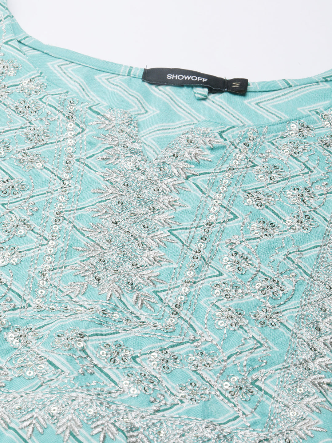 Women's Turquoise Blue Chevron Straight Kurta