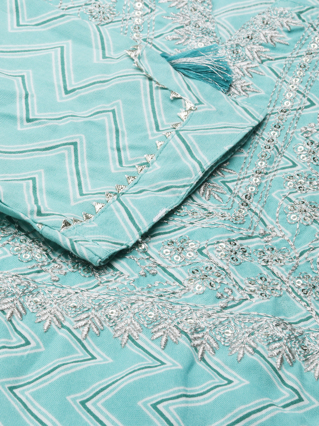 Women's Turquoise Blue Chevron Straight Kurta