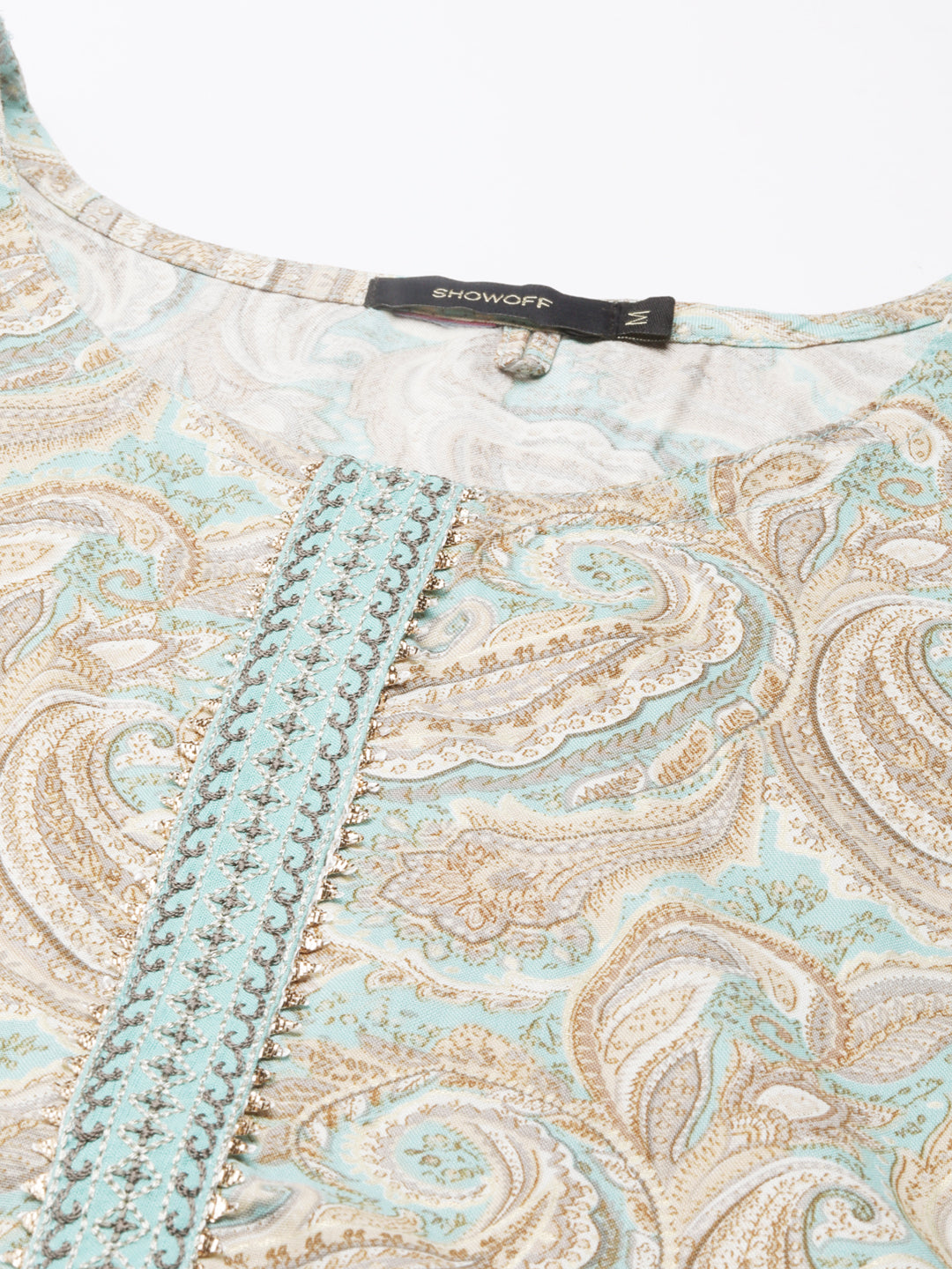 Women's Sea Green Ethnic Motifs Printed Straight Kurta
