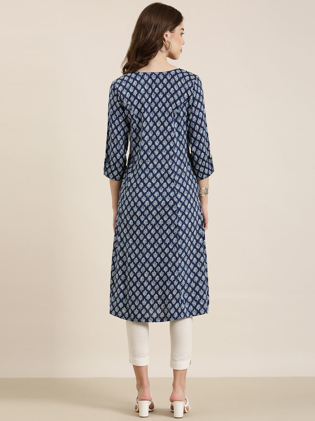 Women's Navy Blue Printed A-Line Kurta