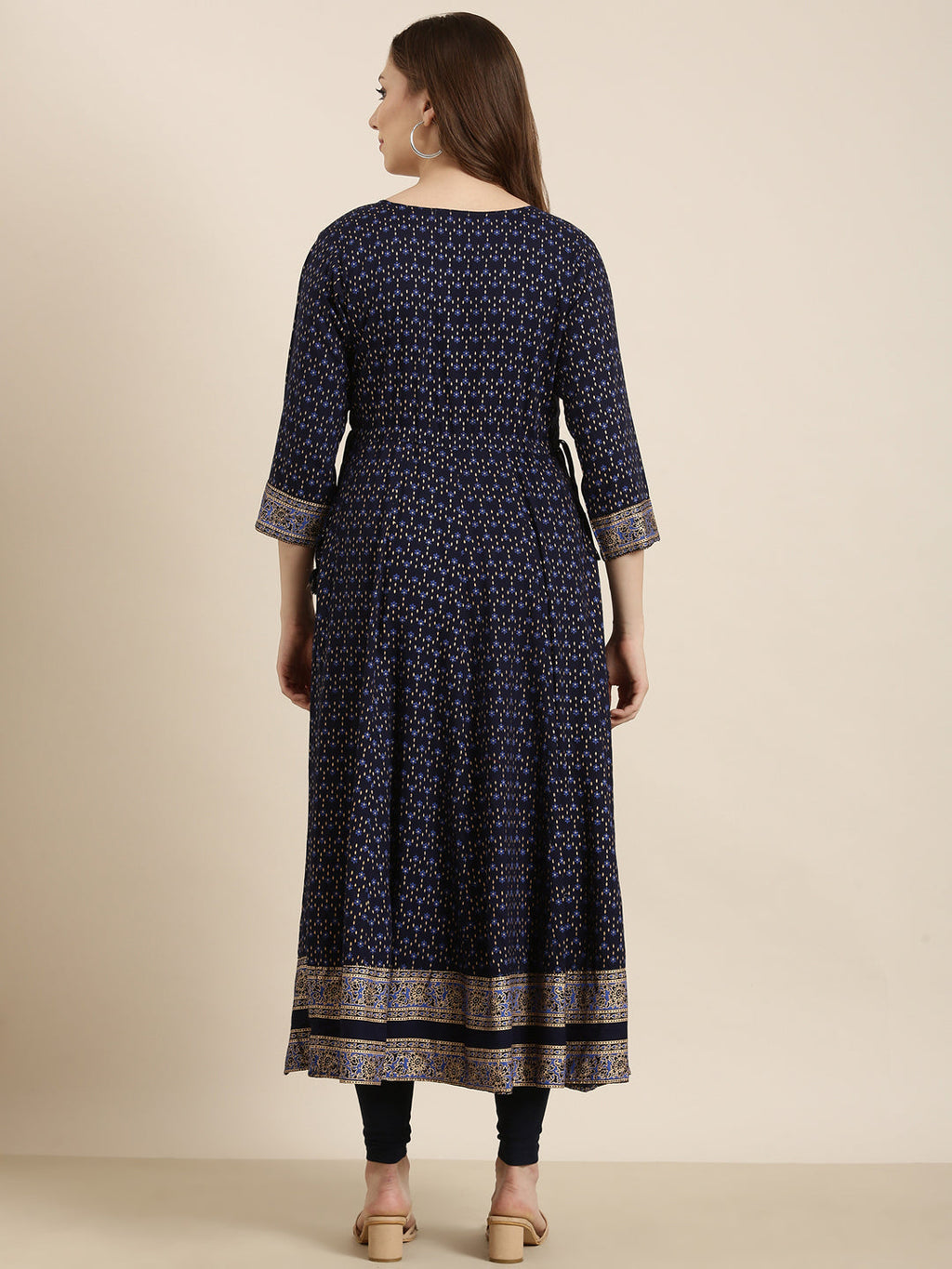 Women's Anarkali Floral Navy Blue Kurta
