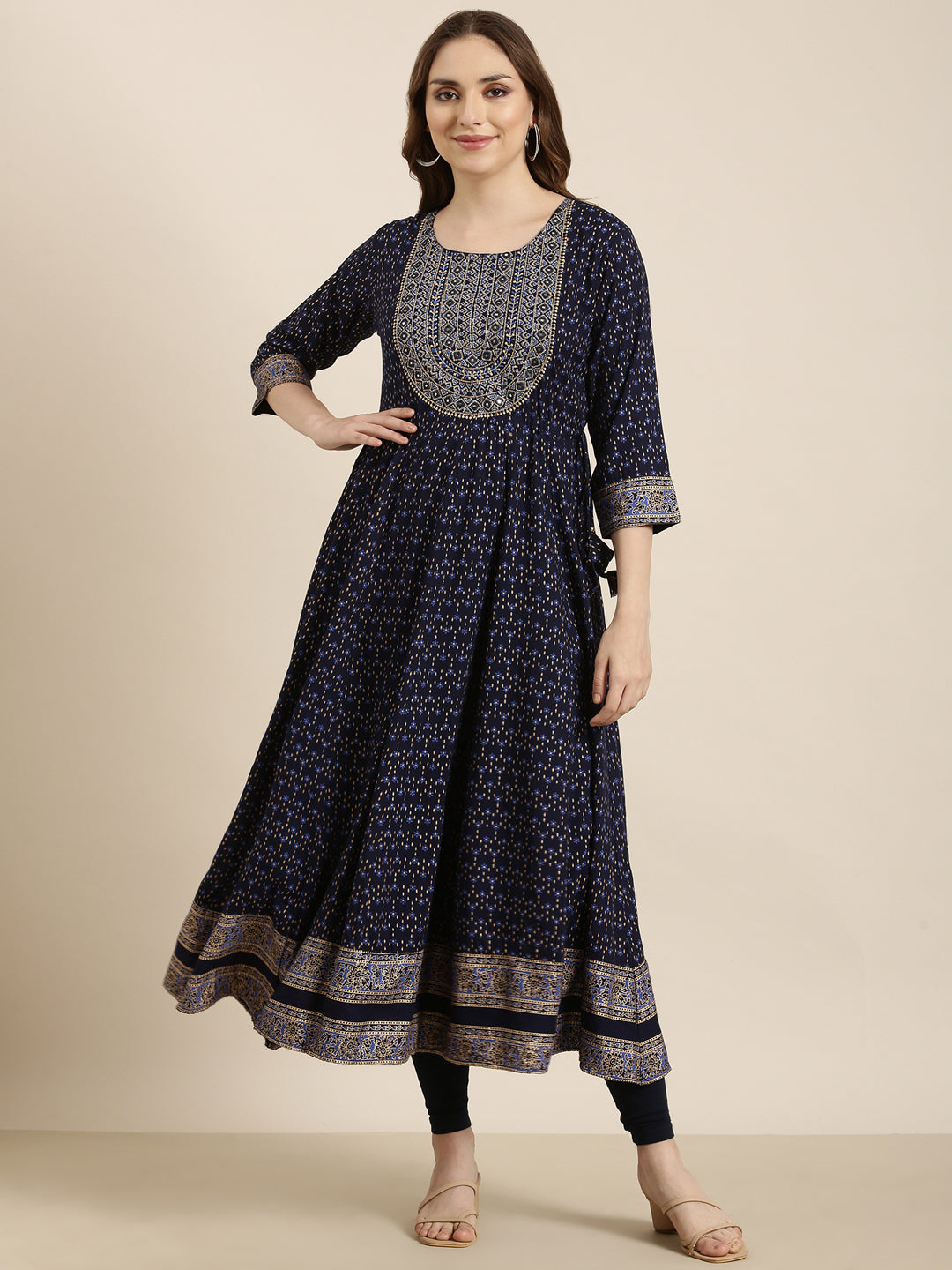 Women's Anarkali Floral Navy Blue Kurta