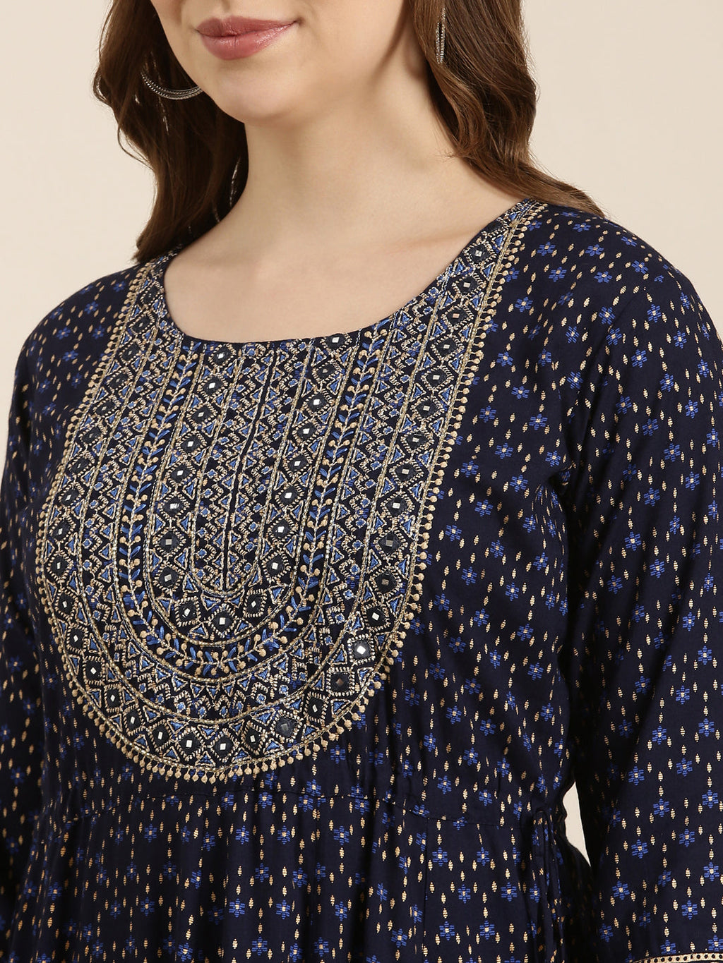 Women's Anarkali Floral Navy Blue Kurta
