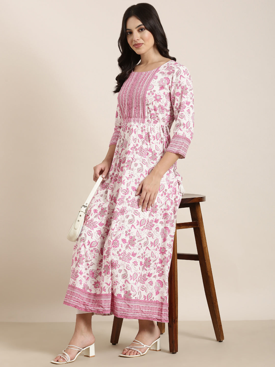 Women's Anarkali Pink Floral Kurta