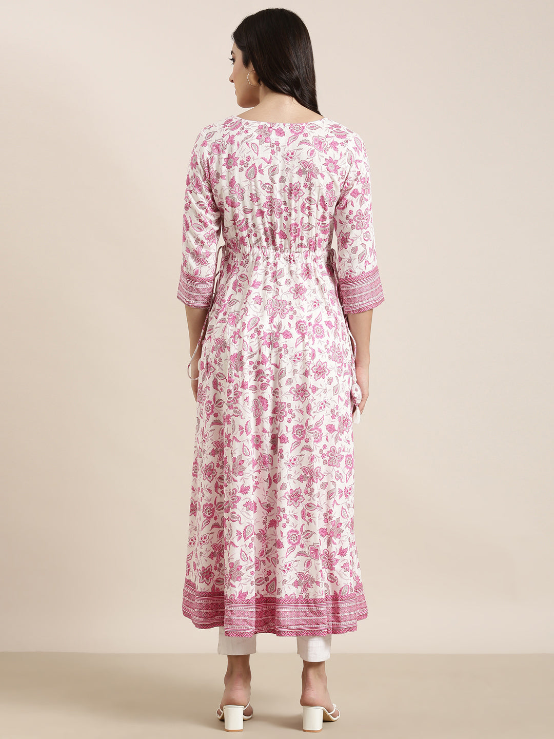 Women's Anarkali Pink Floral Kurta