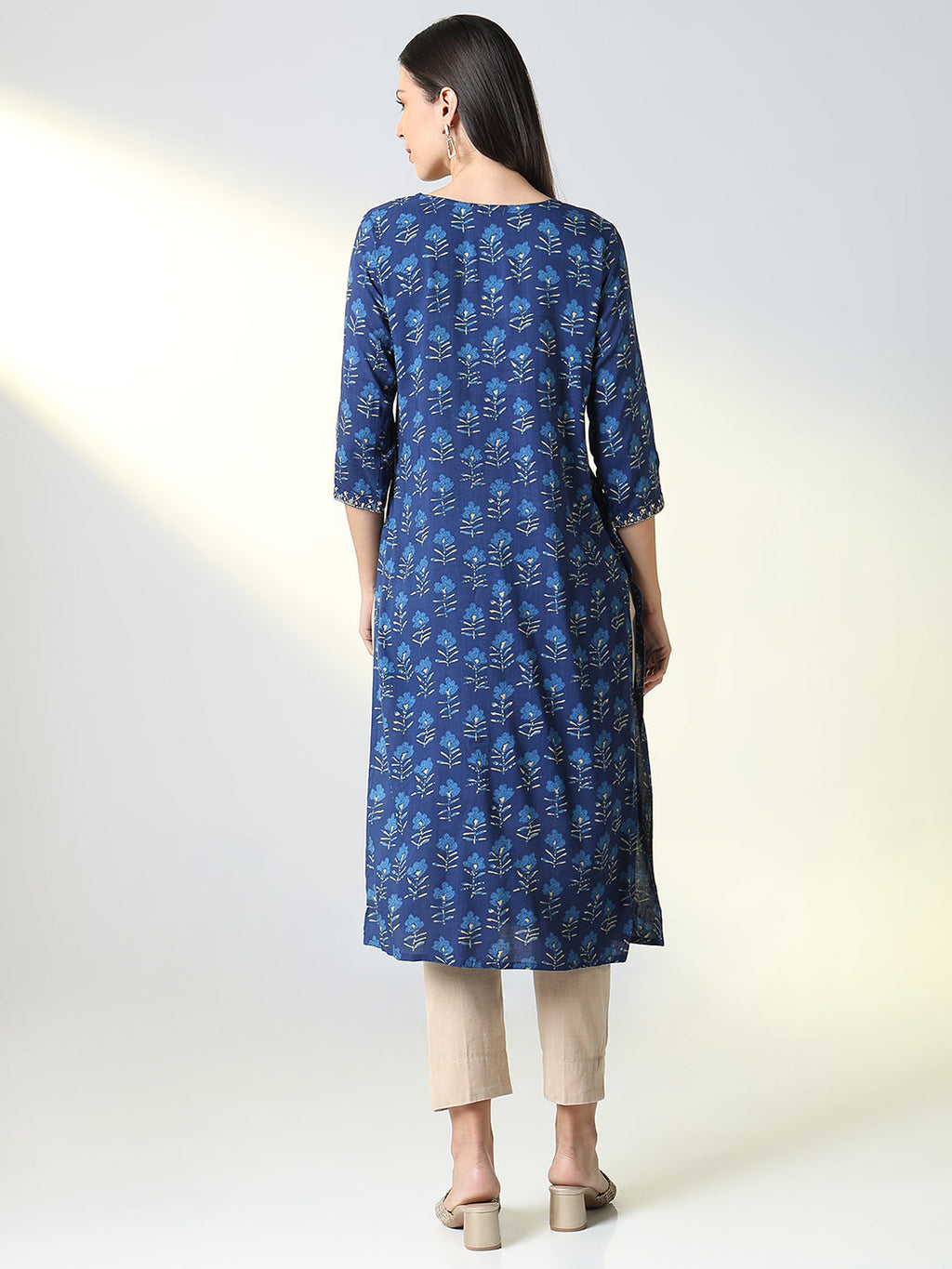 Women's Blue Ethnic Motifs Straight Kurta