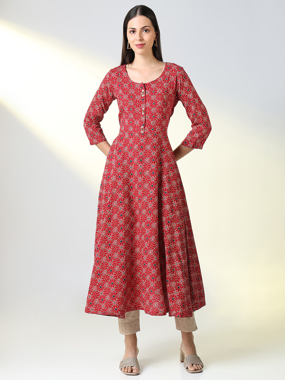 Women's Red Ethnic Motifs Anarkali Kurta